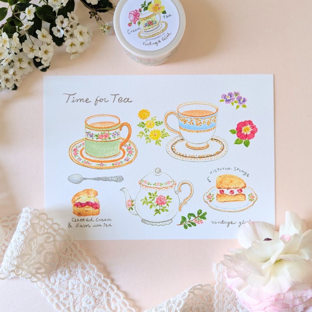 Carte Tea time Vintage Girl