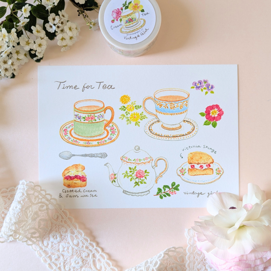 Carte Tea time Vintage Girl