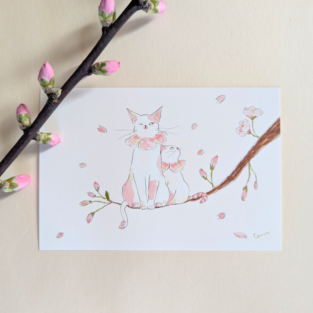 Carte Chats & Cerisiers en Fleurs Tocoro Comugi