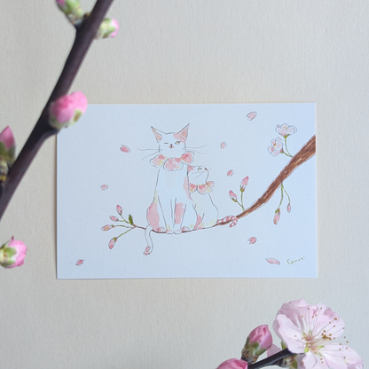 Carte Chats & Cerisiers en Fleurs Tocoro Comugi