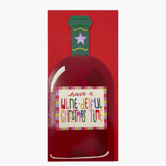 Carte de Noël en forme de bouteille de vin.