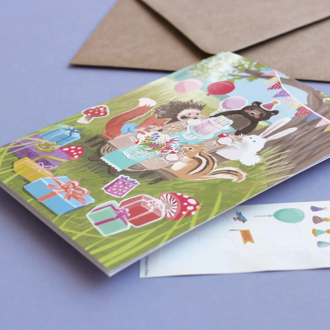 Carte d’Anniversaire Stickers à Coller Animaux en fête - Inklings Paperie