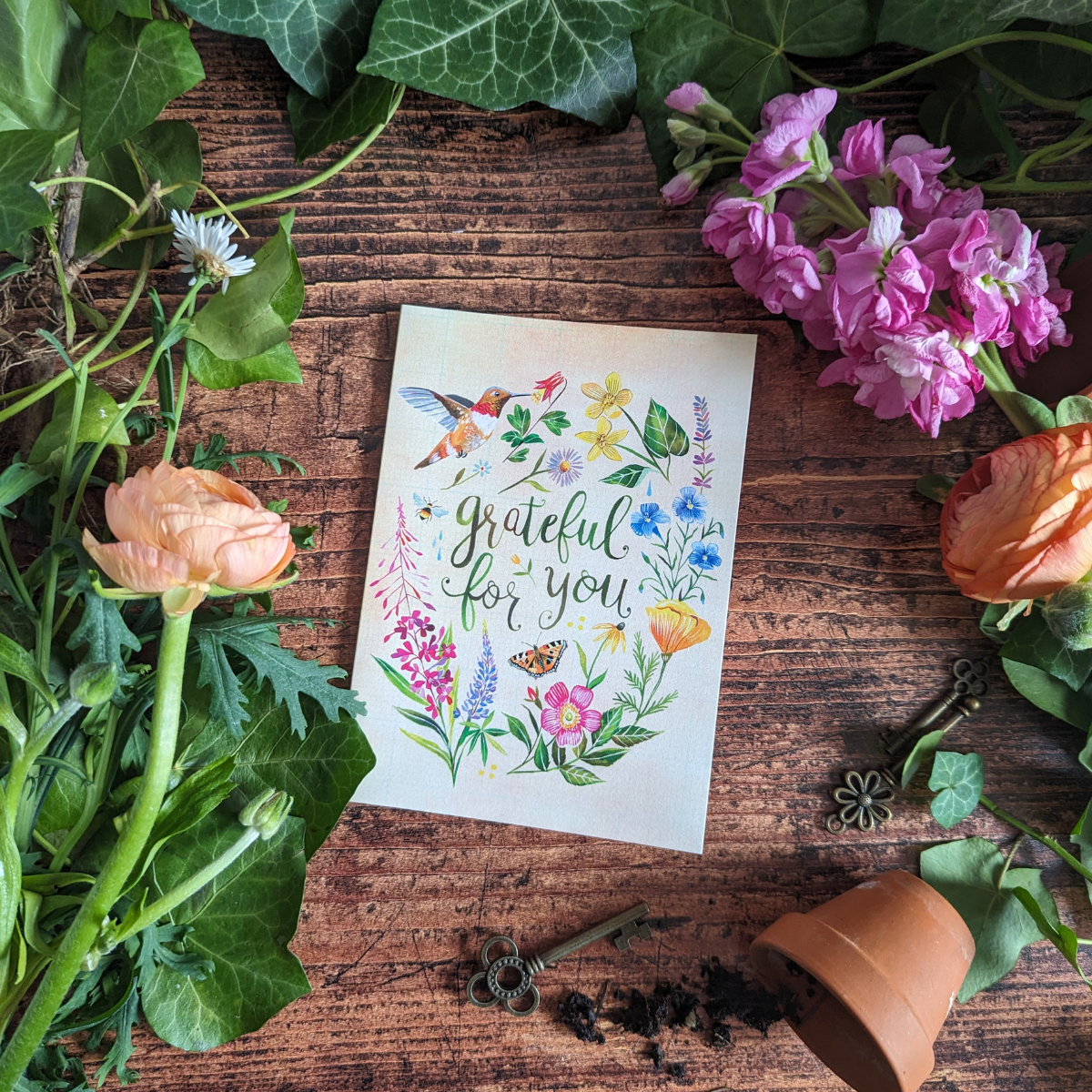 Carte de Remerciement Grateful For You de Katie Daisy