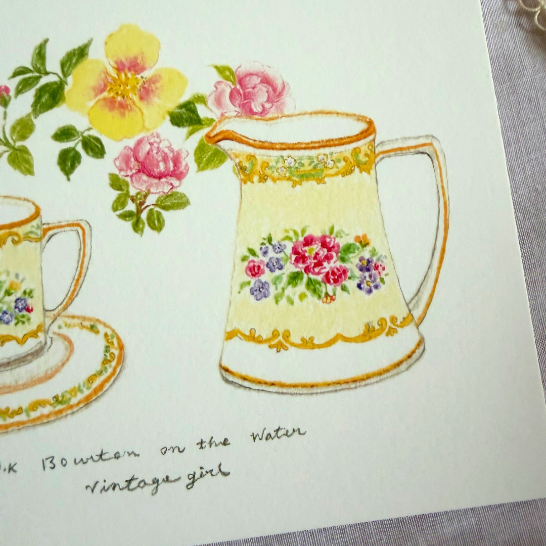 Carte Service en Porcelaine Vintage Girl