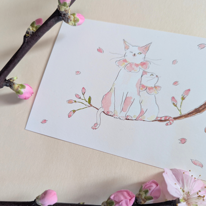 Carte Chats & Cerisiers en Fleurs Tocoro Comugi