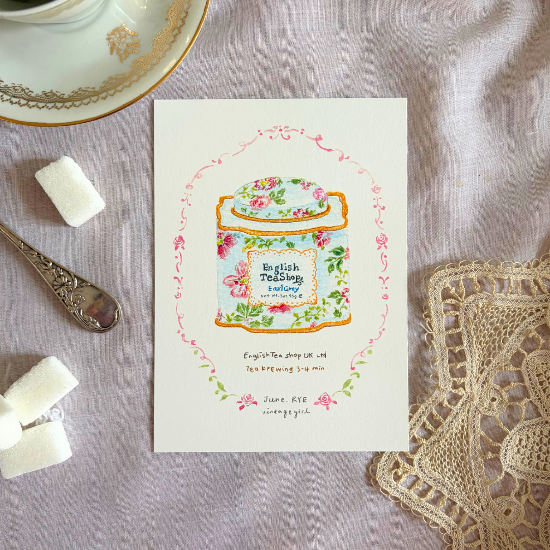 Carte Boite à Thé Vintage Girl