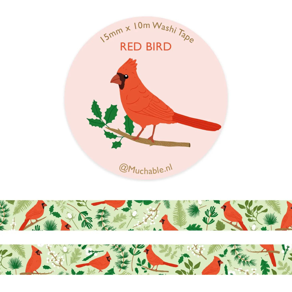 Pour ajouter une touche de féérie à vos projets créatifs, ce rouleau de masking tape décoré d'un cardinal rouge est parfait pour embellir vos cartes de vœux, cadeaux et décorations de Noël.