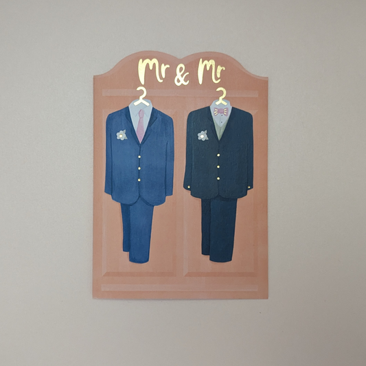 Pour souhaiter vos vœux de bonheur à un couple de jeunes mariés homosexuels cette carte brillante et gaufrée est idéale.