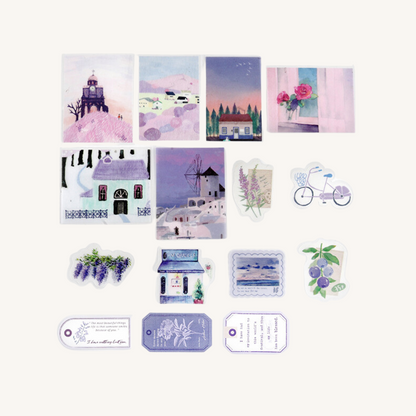 Une pochette de 45 stickers dans les tons violet.
