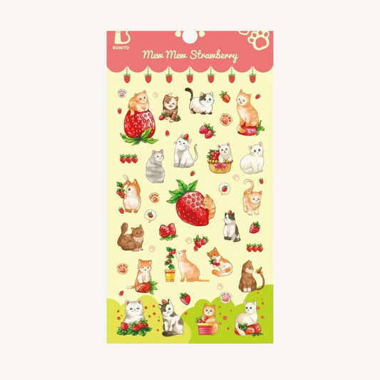 Stickers Bonito Chatons et Petites Fraises