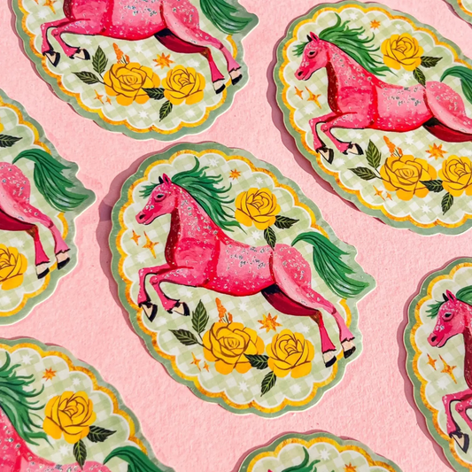 Sticker en Vinyle Pailleté Poney Katie Daisy