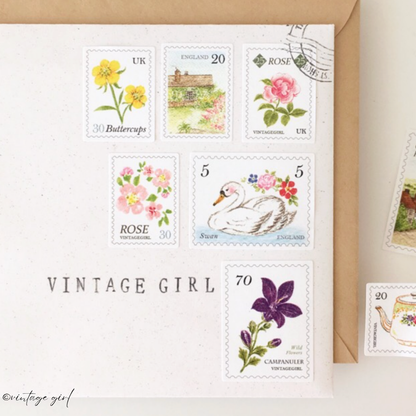 2 Planches de Stickers Timbres Vintage Girl
