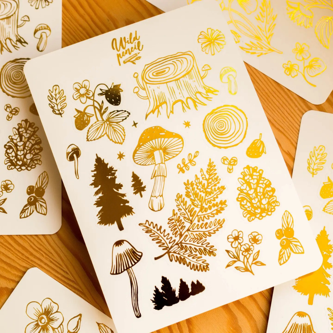 Feuille de stickers métallisés Forêt dorée Wild Pencil