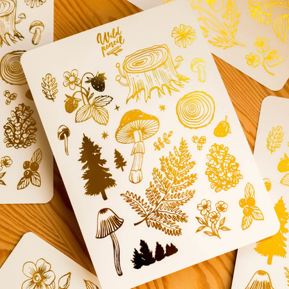 Feuille de stickers métallisés Forêt dorée Wild Pencil