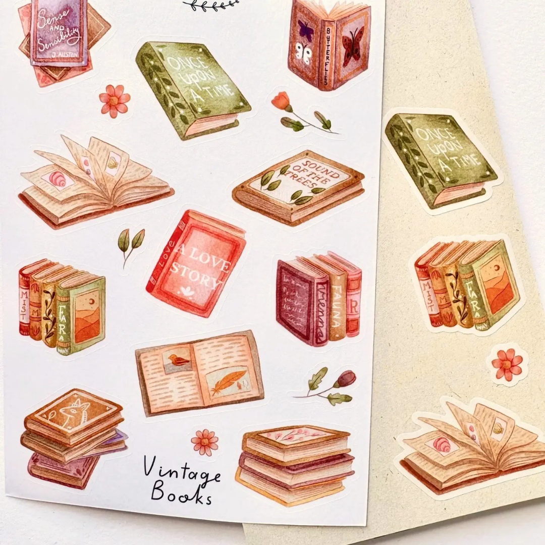Feuille d'autocollants Livres Vintage Nikki Dotti