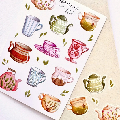 Feuille d'autocollants Théières & Tasses