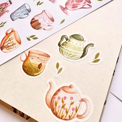 Feuille d'autocollants Théières & Tasses