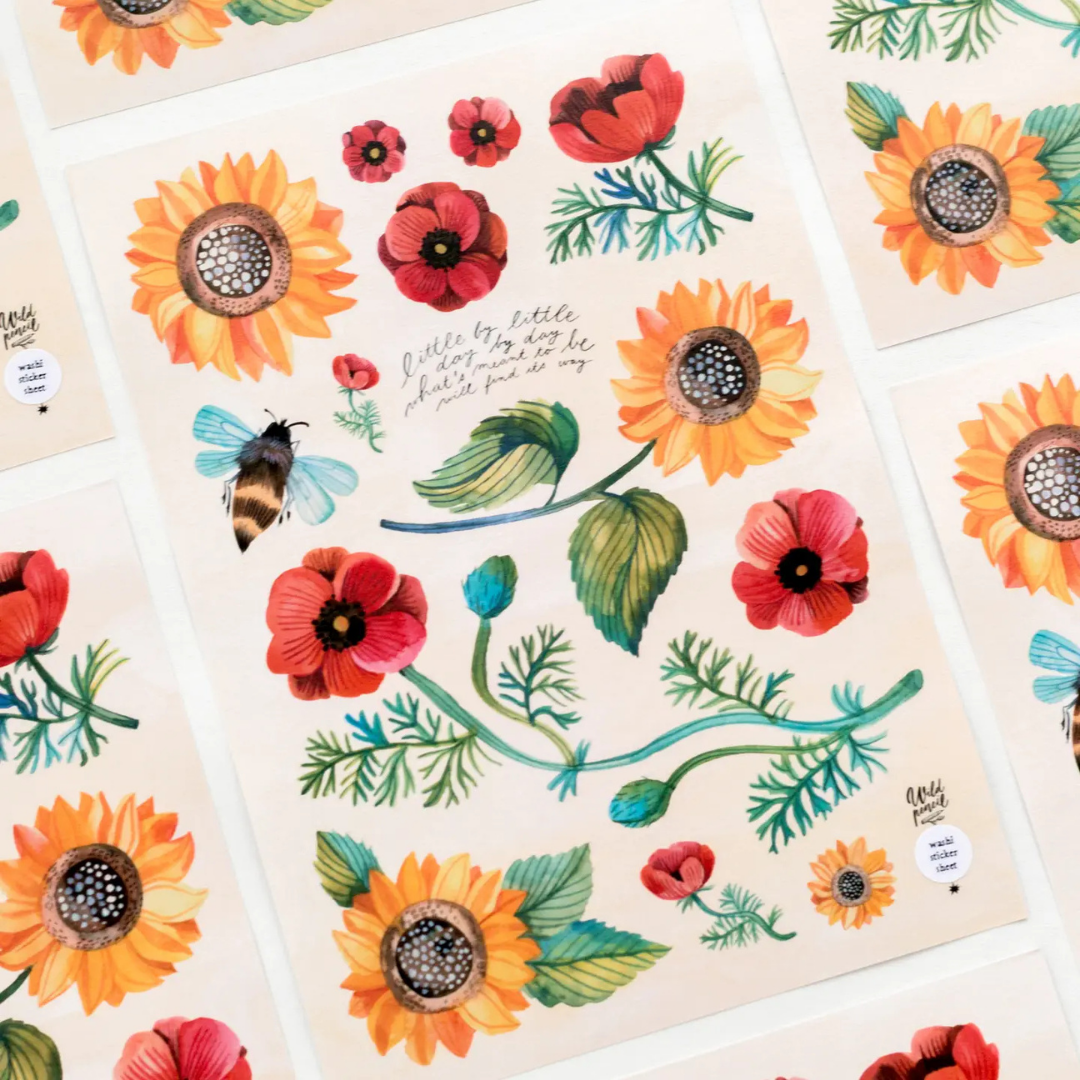 Feuille d'autocollants washi Tournesols Wild Pencil Studio