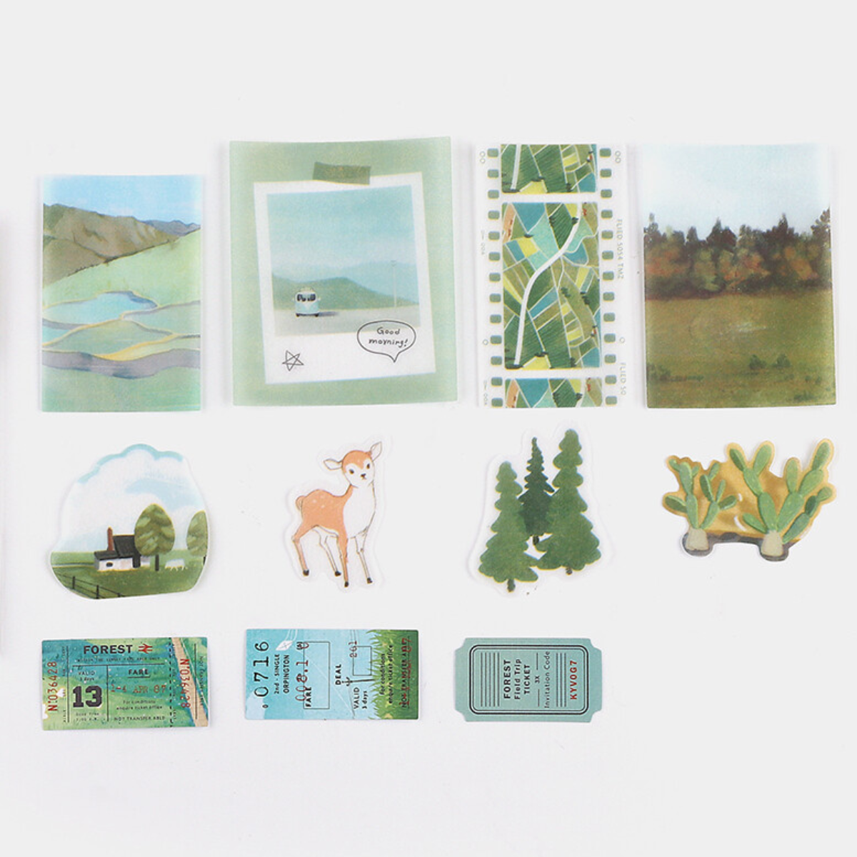 Cette pochette de 45 stickers vous emmène au cœur de la nature à travers de véritables tableaux de paysages.