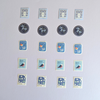 Stickers Timbres Bleus Vintage