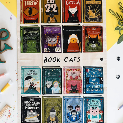 Torchon Book Cats Niaski avec collection de classiques de la littérature revisités avec des chats.