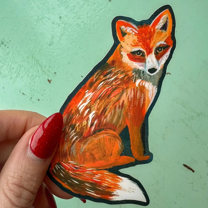 Autocollant Renard Katie Daisy aux couleurs orange et rousses.