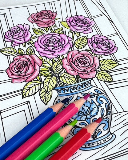 Ensemble de cartes postales à colorier Fleurs
