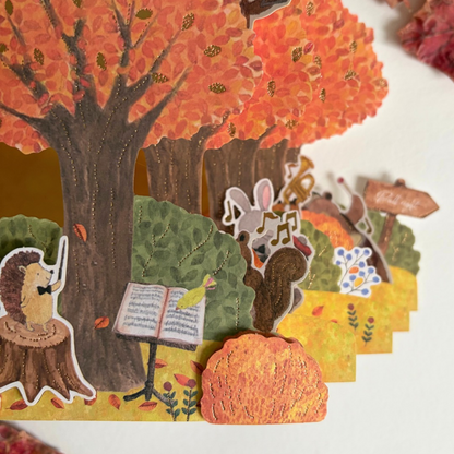 Carte Pop-Up Forêt d'Automne Concert des Animaux