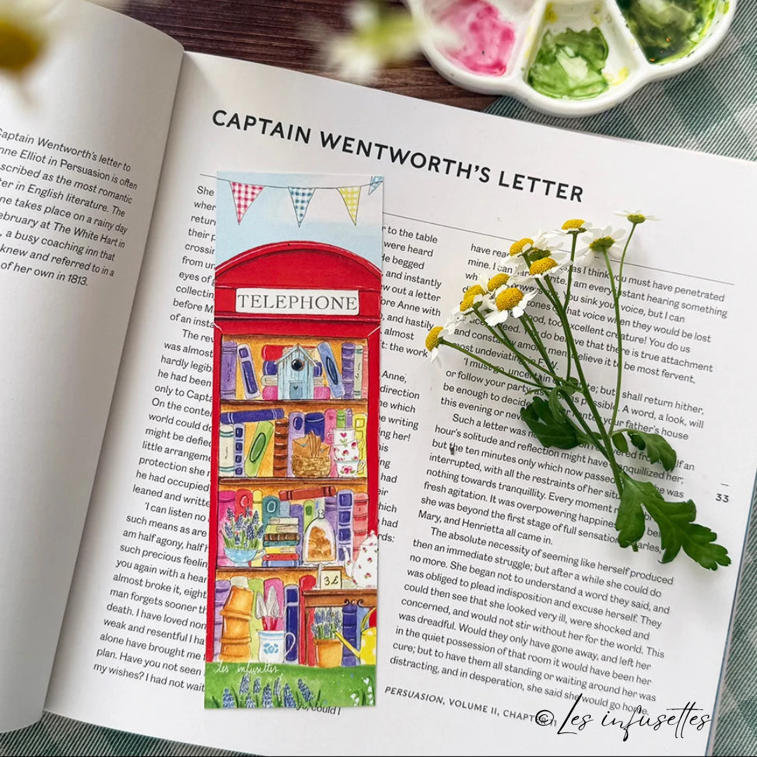 Marque Page Cabine littéraire au printemps - Les infusettes