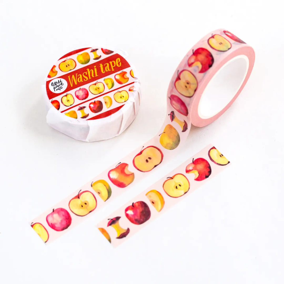 Washi tape motif pommes pour journaling et décoration de carnet.