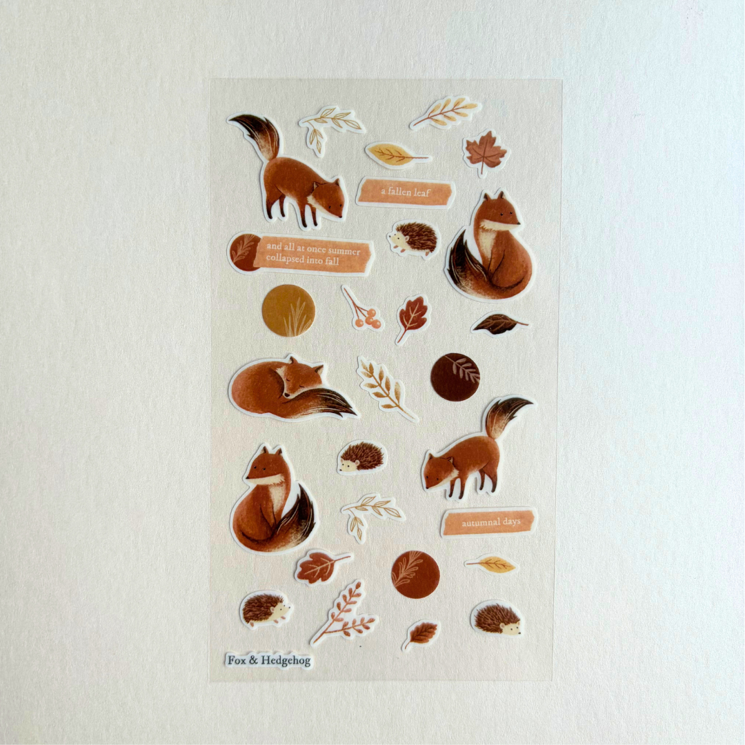 Feuille de stickers washi Renard et Hérisson Note & Wish